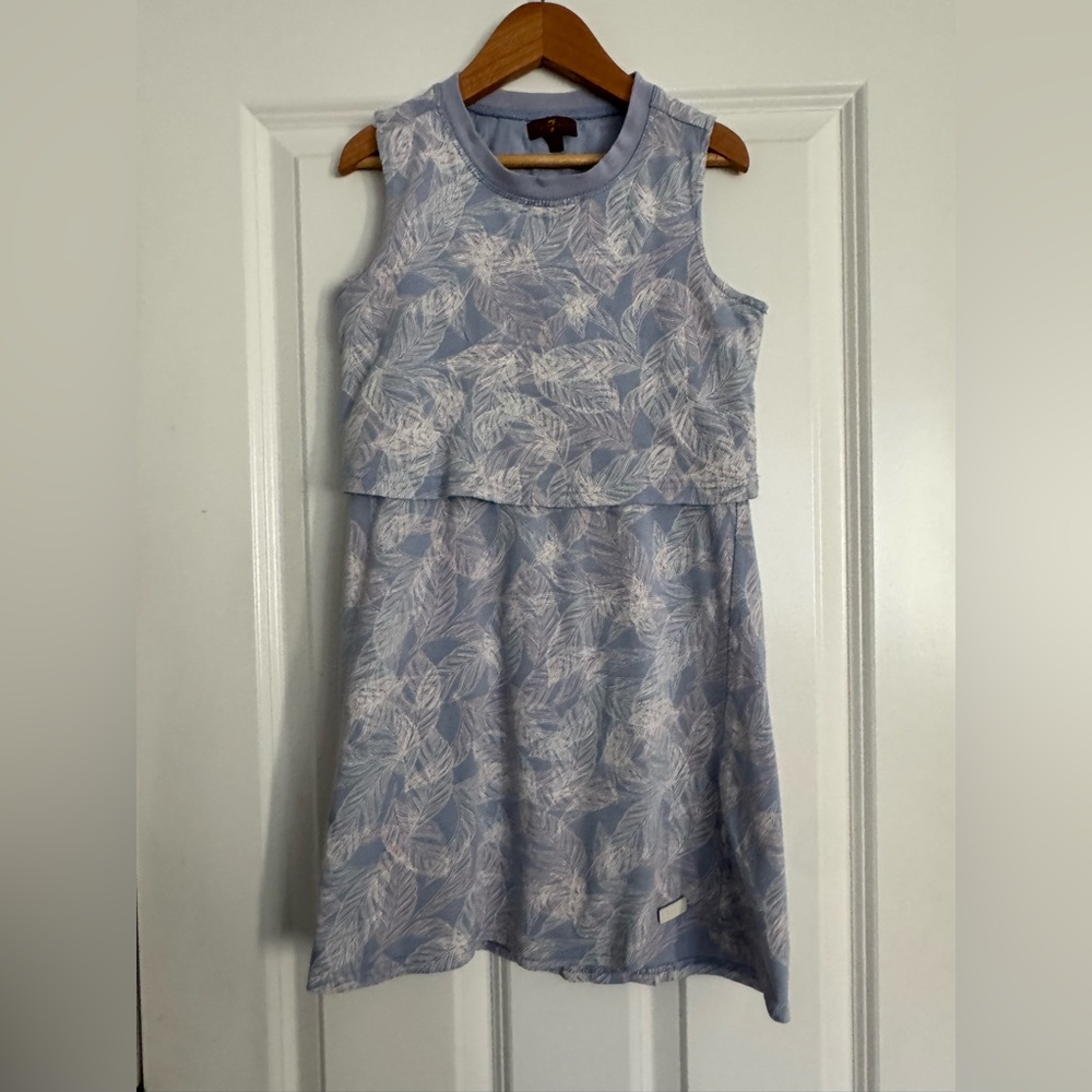 7 For All Mankind Blue and White Leaf Print Dress
